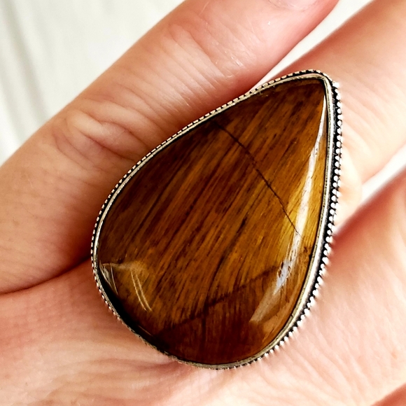 New Tiger Eye 925 Silver Statement Ring. - Picture 2 of 8
